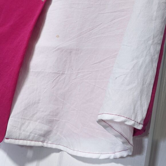 Vtg Women's Floral Shirt M Medium Pink Blue Flowers Color Block Blouse Art Pop - Picture 4 of 9